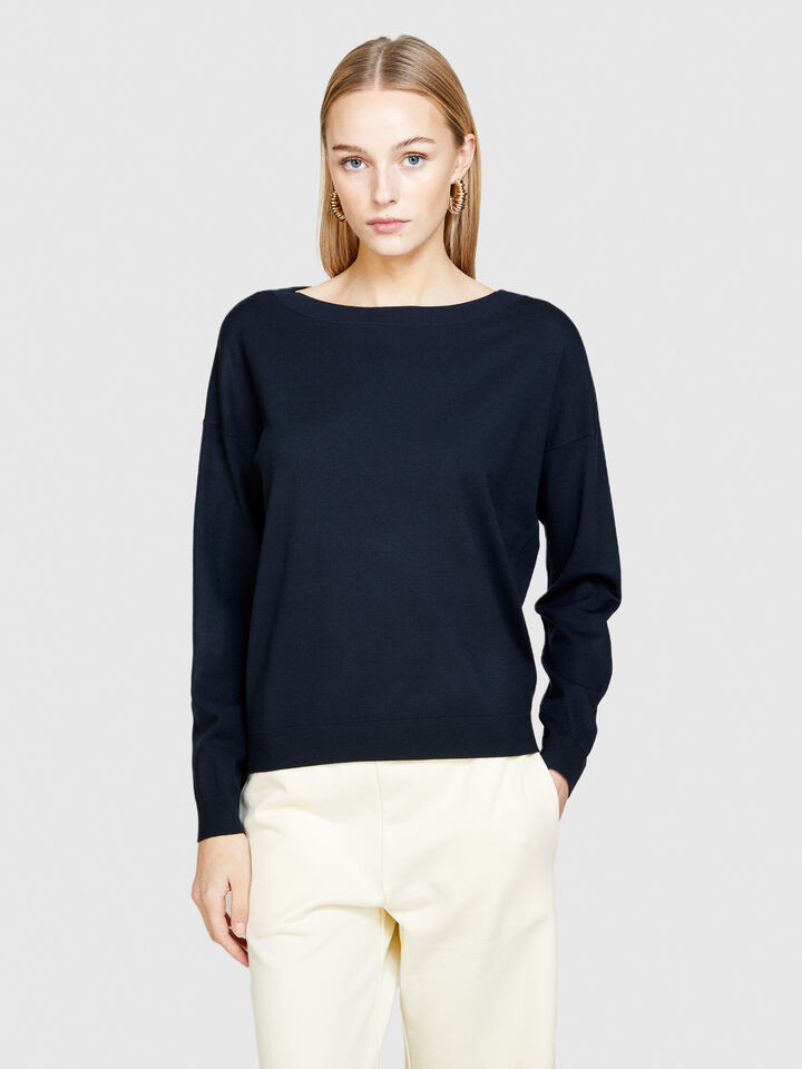 Boat neck sweater - women's boat neck sweaters - Dark Blue | Sisley image number 4